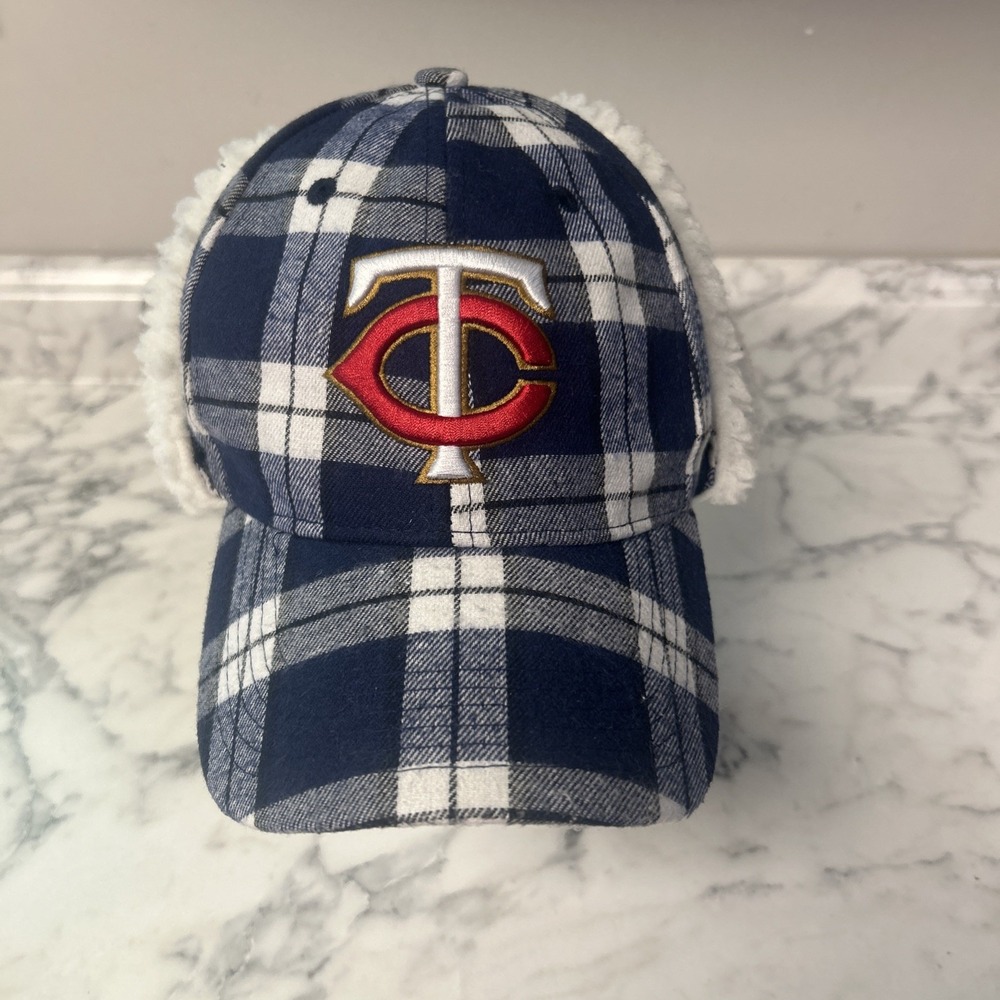 Minnesota Twins Hat Caps Stadium Gives Away Blue Plaid Sherpa Ear Flap